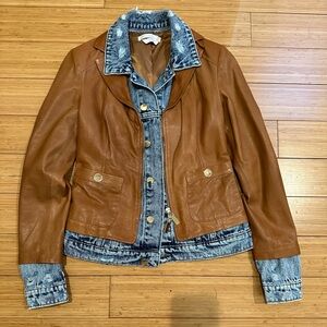Roberta Biagi Double Layer Leather Denim  Jacket Size 40/XS